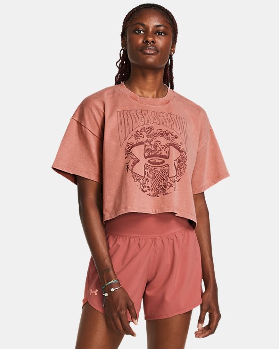 Camiseta de manga corta UA Heavyweight Dusk to Dawn Crop para mujer, Pink, pdpMainDesktop image number 0